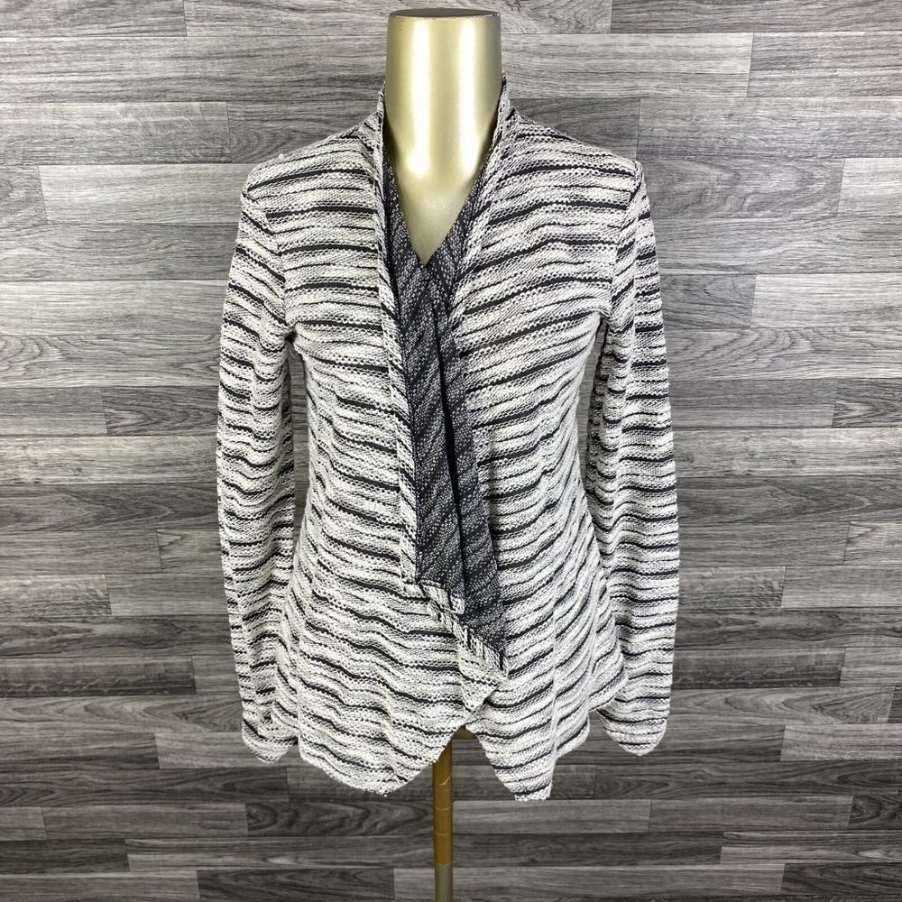 MAURICES Open Style White/Grey Striped Cardigan Sweater Women's Size Small